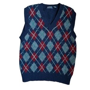 Vintage argyle wool sweater vest blue v neck